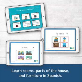 Parts of a House and Prepositions in Spanish Boom Cards