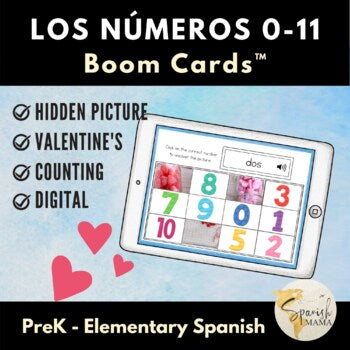 Boom Cards Valentine's Numbers in Spanish for PreK and Elementary