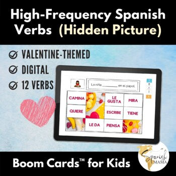High-Frequency Verbs in Spanish Boom Cards with Valentine-Themed Hidden Picture