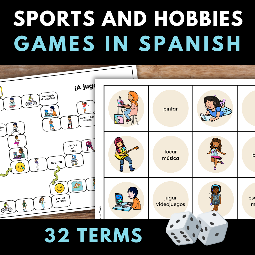 Hobbies and Sports Spanish Vocabulary Games - Bingo, Go Fish, Crossword Puzzle