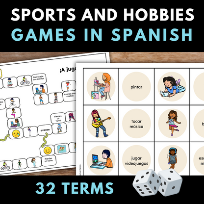 Hobbies and Sports Spanish Vocabulary Games - Bingo, Go Fish, Crossword Puzzle