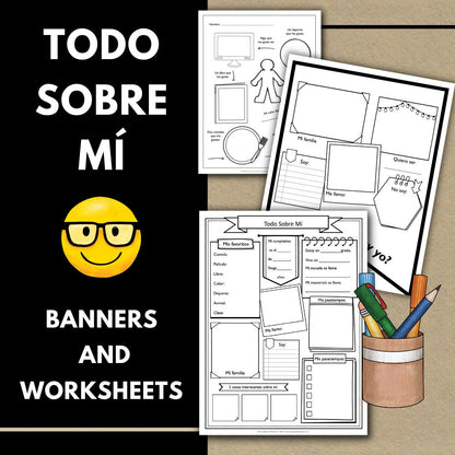 Todo sobre mí (All About Me) Middle School Spanish Banners and Templates